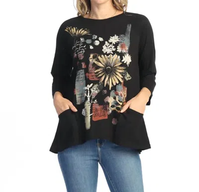 Jess & Jane Golden Mineral Washed Patch Pocket Cotton Top In Black