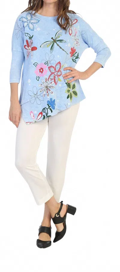 Jess & Jane Good Times Mineral Washed Dolman Sleeve Cotton Top In Ice Blue