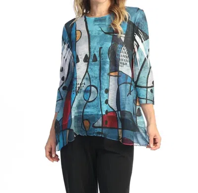 Jess & Jane Granada Chiffon Hem Top In Blue