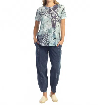 Jess & Jane Hana Burnout Round Hem Top In Blue