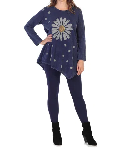 Jess & Jane Happy Days Asymmetrical Cotton Top In Denim In Blue