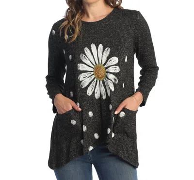 Jess & Jane Happy Days Soft Brushed Knit Patch Pocket Top - Plus In Black In Gray