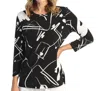 Jess & Jane Hi-low Tunic 3/4 Sleeve Top In Black White In Multi