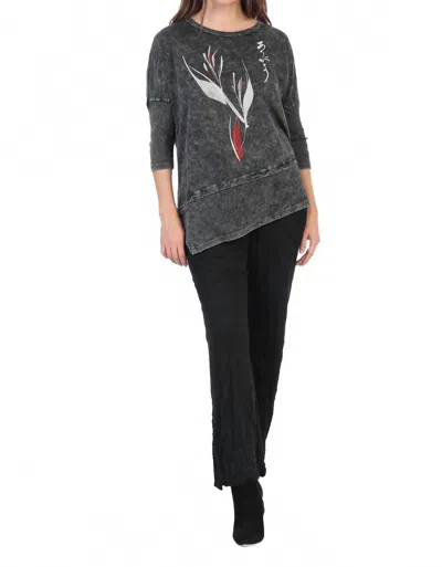 Jess & Jane Ink Mineral Washed Dolman Sleeve Cotton Top In Black