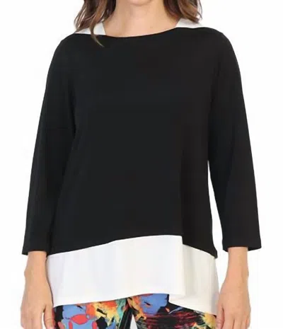 Jess & Jane Ity Knit Contrast Top In Black/ivory In Multi