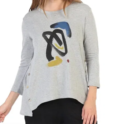 Jess & Jane Jasmine Baby Terry Button Accent Top In Grey In Gray