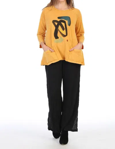 Jess & Jane Jasmine Mineral Washed Patch Pocket Top In Mustard In Yellow