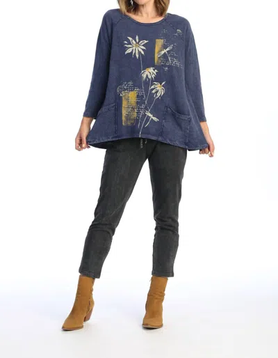 Jess & Jane Lazy Day Mineral Washed Patch Pocket Top In Denim Blue