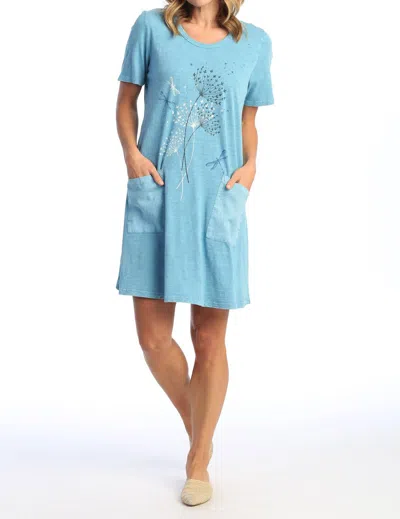 Jess & Jane Let's Fly Mineral Washed Pocket Dress In Carribean Blue In Multi