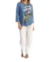 Jess & Jane Lighthouse Mineral Washed Cotton Top In Marine Blue In Blue