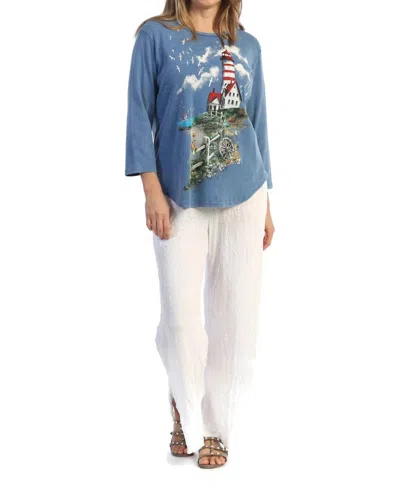 Jess & Jane Lighthouse Mineral Washed Cotton Top In Marine Blue