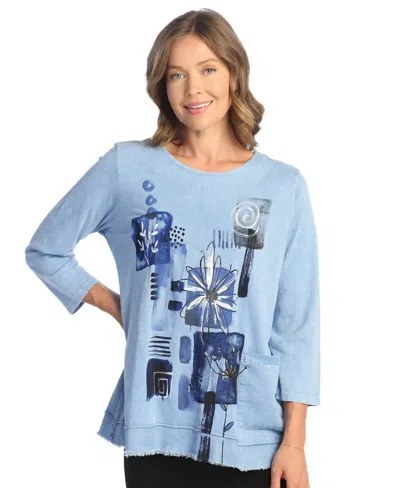 Jess & Jane Lily Mineral Washed Cotton Pocket Top In Cornflower In Blue