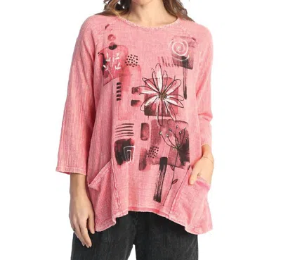 Jess & Jane Lily Mineral Washed Patch Pocket Cotton Gauze Top In Coral In Pink