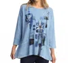 Jess & Jane Lily Patch Pocket Tunic Top In Cornflower In Blue