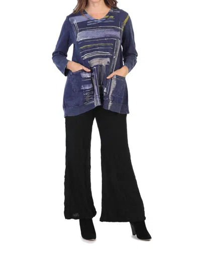 Jess & Jane Linear Mineral Washed Patch Pocket Cotton Tunic In Denim In Purple