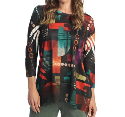 Jess & Jane Lyon Chiffon Hem Top In Black Multi