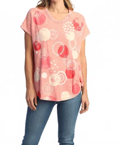 Jess & Jane Magic Dots Mineral Washed Cotton Short Sleeve Top In Coral In Multi
