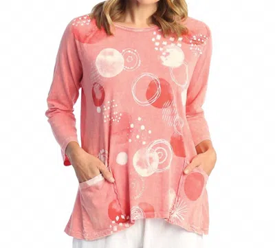 Jess & Jane Magic Dots Mineral Washed Patch Pocket Cotton Top In Coral In Pink