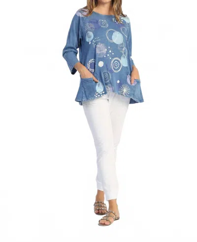 Jess & Jane Magic Dots Mineral Washed Patch Pocket Cotton Top In Marine Blue