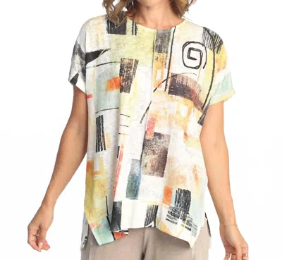 Jess & Jane Malaga Front Seam Light Knit Top In White In Multi