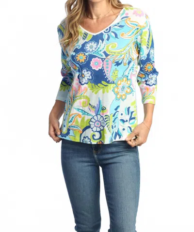 Jess & Jane Marina Printed Cotton Top - Plus In Multi In Blue