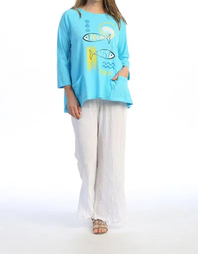 Jess & Jane Mariner Mineral Washed Patch Pocket Cotton Top In Aqua In Blue