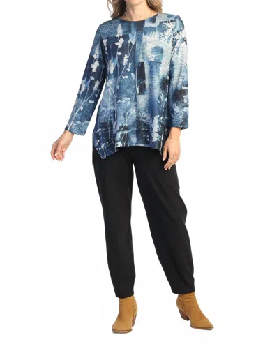 Jess & Jane Mariposa French Brushed Knit Slit Top In Blue