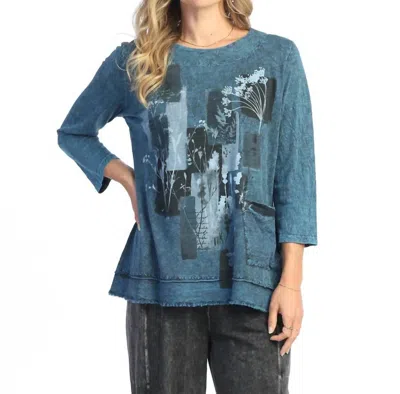 Jess & Jane Mariposa Mineral Washed Cotton Pocket Top In Sapphire In Blue