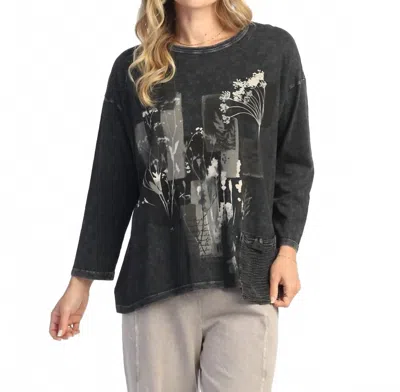 Jess & Jane Mariposa Mineral Washed Gauze Contrast Pocket Top In Black