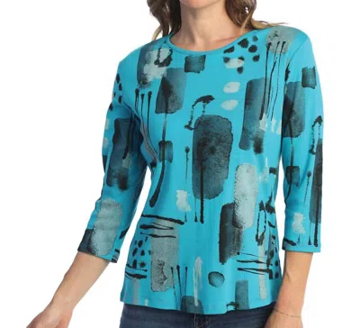 Jess & Jane Maze Printed Cotton Top - Plus In Teal In Blue