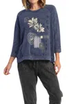 Jess & Jane Mia Mineral Washed French Terry Tunic Top In Denim In Blue