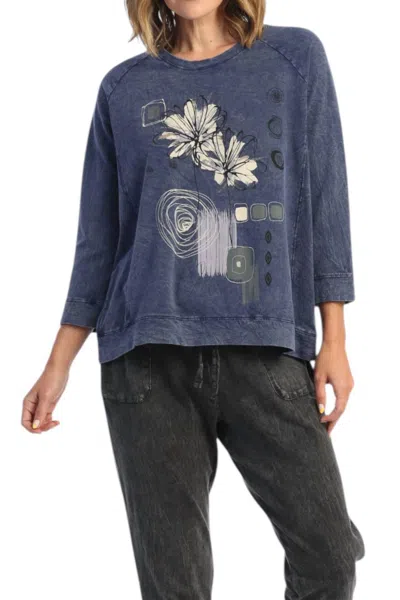 Jess & Jane Mia Mineral Washed French Terry Tunic Top In Denim In Blue