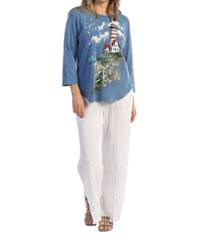 Jess & Jane Mineral Washed Cotton Babyrib Tunic Top In Lighthouse In Multi