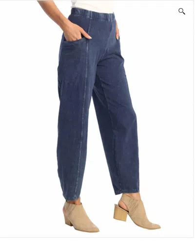 Jess & Jane Mineral Washed Cotton Spandex Lantern Pants In Denim In Blue