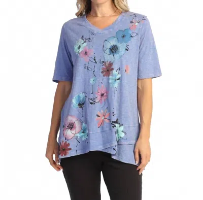 Jess & Jane Mineral Washed Cotton V-neck Top In Serenade In Purple