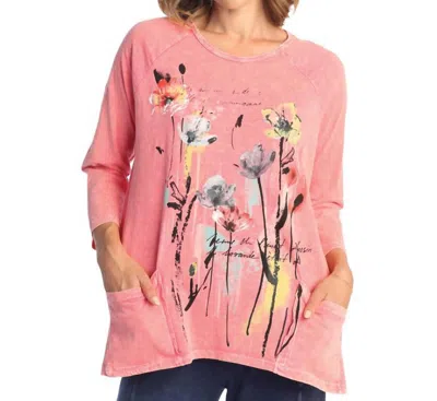 Jess & Jane Mineral Washed Patch Pocket Cotton Top In Coral Sierra