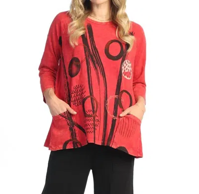 Jess & Jane Mineral Washed Patch Pocket Cotton Top In Staccato In Red