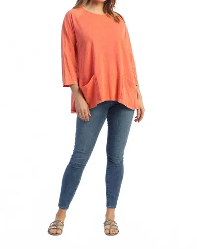Jess & Jane Mineral Washed Patch Pocket Cotton Top In Watermelon In Orange