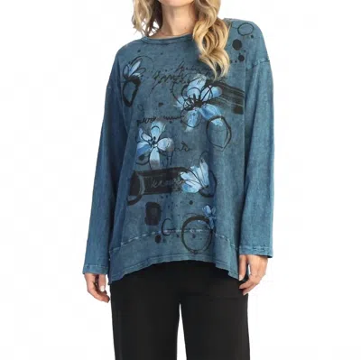 Jess & Jane Mineral Washed Rib Contrast Top In Poppies In Green