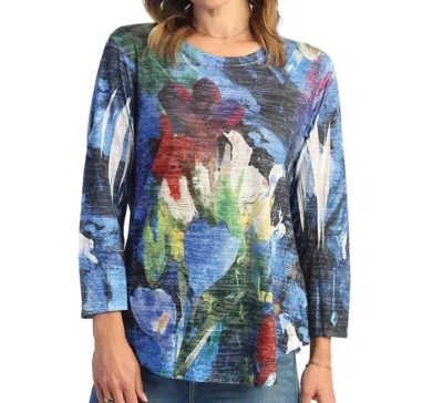 Jess & Jane Morning Glory Burnout Rounded Hem Top In Blue Floral Print In Multi