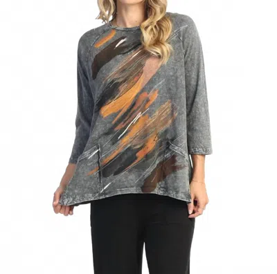 Jess & Jane Opera Mineral Washed Patch Pocket Cotton Top In Charcoal In Multi