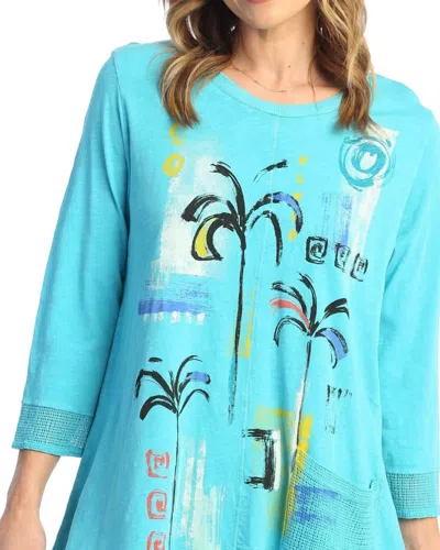 Jess & Jane Palmetto Mineral Washed Mesh Contrast Cotton Top In Aqua In Blue