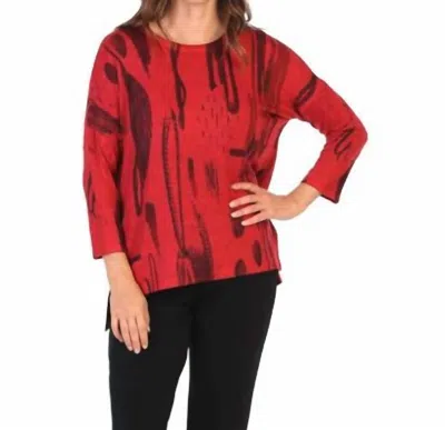 Jess & Jane Pamela Knit Jersey Dolman Sleeve Top In Red Black