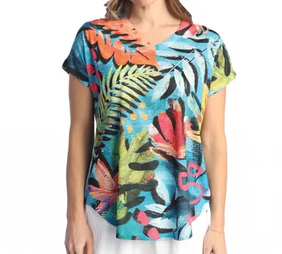 Jess & Jane Paradise Cap Sleeve Top In Blue Multi