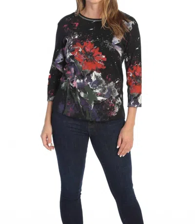 Jess & Jane Passion Printed Cotton Top - Plus In Black