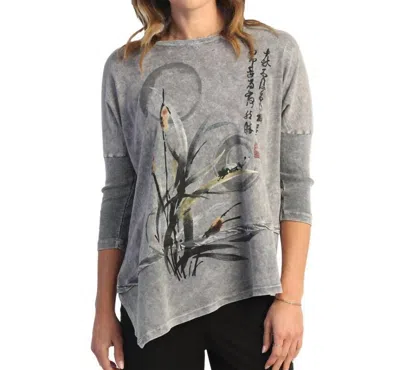 Jess & Jane Pinball Mineral Washed Dolman Sleeve Cotton Top In Midnight Gray