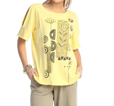 Jess & Jane Polka Cotton Open Shoulder Top In Lemon In Yellow