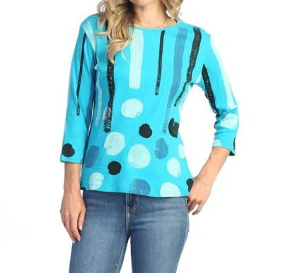 Jess & Jane Printed Cotton Top In Drizzle Abstract In Blue
