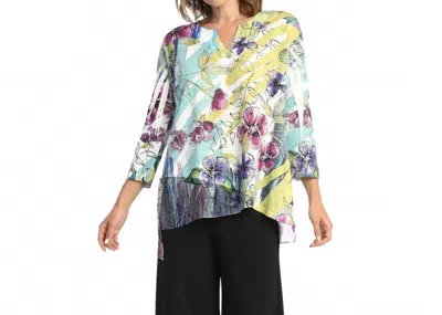 Jess & Jane Rebecca Slit V-neck Chiffon Contrast Top In Multicolor Floral Striped Print