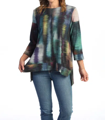 Jess & Jane Reflections Sublimination Contrast Hem Top In Multi-color In Blue